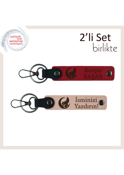 Isim Yazılabilir Bozkurt ve Ayyıldız Motifli Deri Anahtarlık, Kişisel Hediye, Kırmızı-Yavru Ağzı