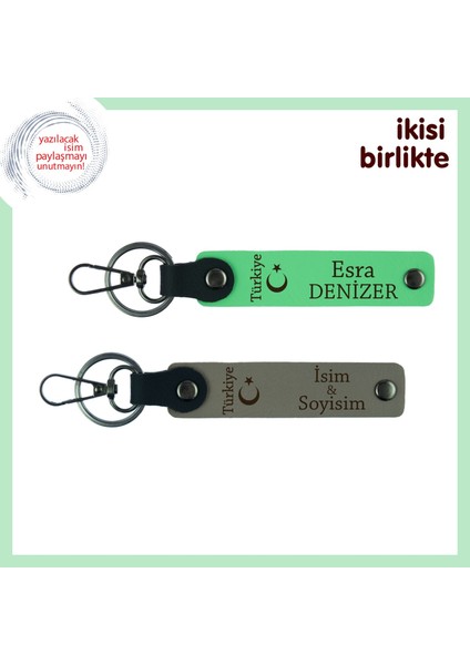 Babaya Hatıra – Ayyıldız ve Türkiye Işlemeli, Isimli Anahtarlık Takımı Hediye, F Yeşil-Kül Gri