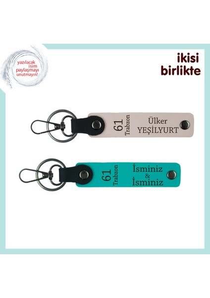 Ailenin En Değerli Üyesine Trabzon Esintili Hediye, Deri Anahtarlık X2’li, Pudra-Koyu Turkuaz