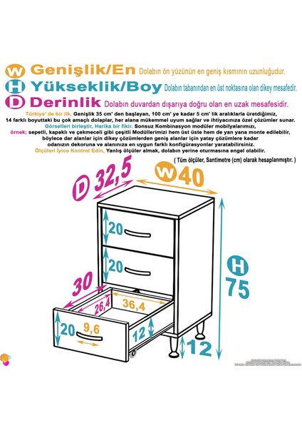 40X75X32,5 Cm’ Lik 3'lü Çekmeceli Dolap Organizatör Mutfak Dolabı Çok Amaçlı Dolap fiyatları