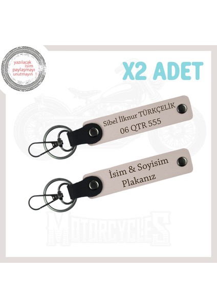 Pudra, Şık ve Dayanıklı, Plaka ve Isimli, 2'li Anahtarlık Takım, Kişisel Model, Hediyelik Aksesuar