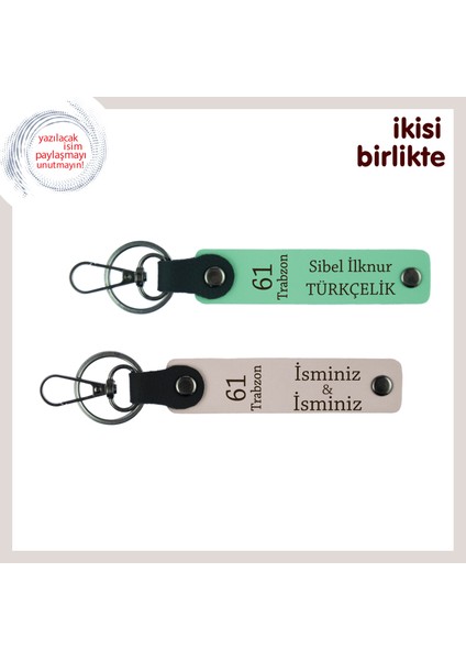 Kişisel Dokunuşla Hazırlanmış 61 Temalı Isimli Anahtarlık, Trabzon’a Vefalı Hediye, Açık Yeşil-Pudra