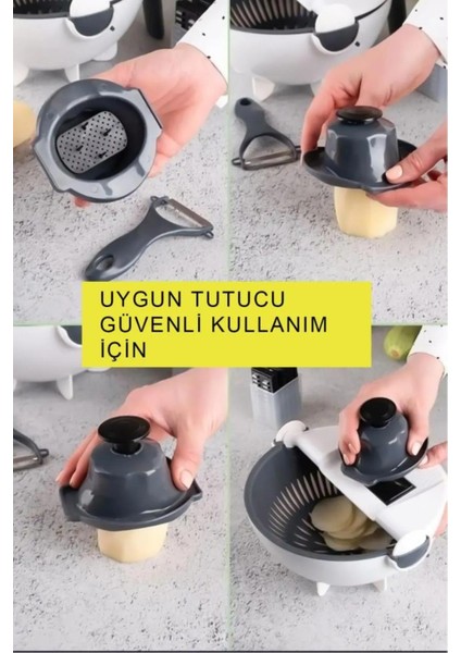 11 Parça Çok Amaçlı Süzgeçli Sebze Doğrayıcı ve Rende Seti – Dilimleyici & Yıkama Kabı
