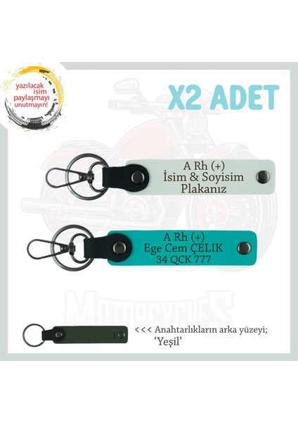 Hız Aşıkları Için, Isim Plaka ve A Rh (+) Kan Grubu Yazılı Özel X2 Anahtarlık, K Turkuaz-Beyaz-Ysl