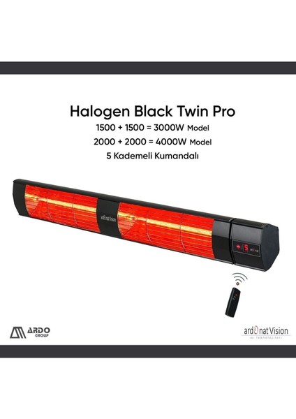 Halogen Black Twin Pro - 4000W - Kumandalı Dış Mekan Isıtıcı