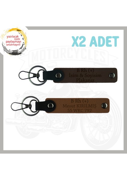 A. Kahve-K. Kahve, Motor Severe, Isim Plaka ve B (+) Kan Grubu Yazılı Anlamlı Hediye 2'li Anahtarlık