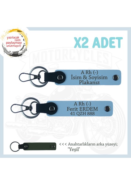 Yol Arkadaşlarına, Isim Plaka ve A Rh - Kan Grubu Yazılı Acil Durum X2 Anahtarlık Takımı, Mavi-Ysl
