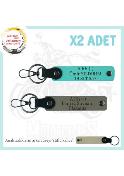 Tarz Sahibine, Isim Plaka ve A Rh (-) Kan Grubu Yazılı Hediye X2 Anahtarlık Set, Kül Gri-Turkuaz-Sk