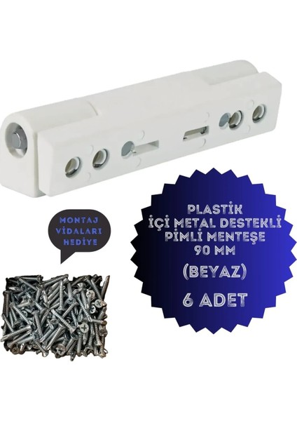Pvc Pimapen Kapı Menteşesi Pls Metal Destekli 90MM (6 Adet) Vidalar Dahil