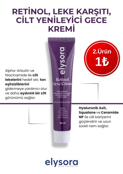Leke Karşıtı, Yaslanma Karşıtı, Cılt Tonu Eşitleme, Retinol Cilt Yenıleyici, Gece Bakım Kremi 50 ml