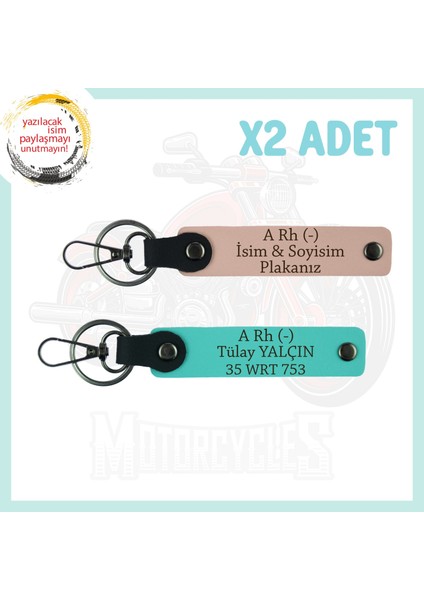 Yavruağzı-Turkuaz, Yol Arkadaşlarına Özel Isim Plaka, A Rh (-) Kan Grubu Kişiye Özel 2'li Anahtarlık