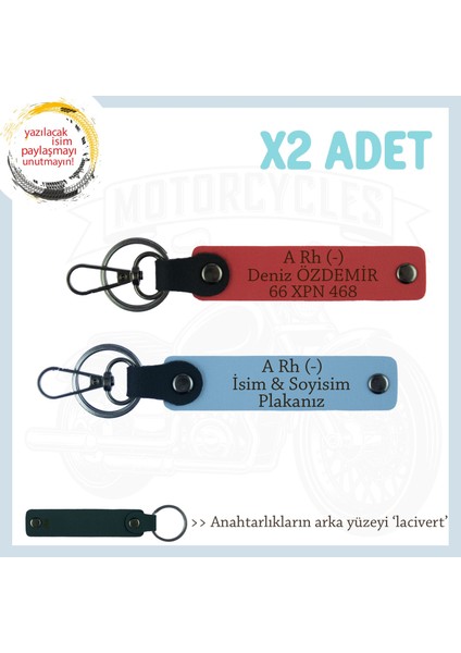 Yol Arkadaşları Için, Isim Plaka ve A- Kan Grubu Kişiye Özel X2 Anahtarlık Set, Nar Çiçeği-Mavi-Laci