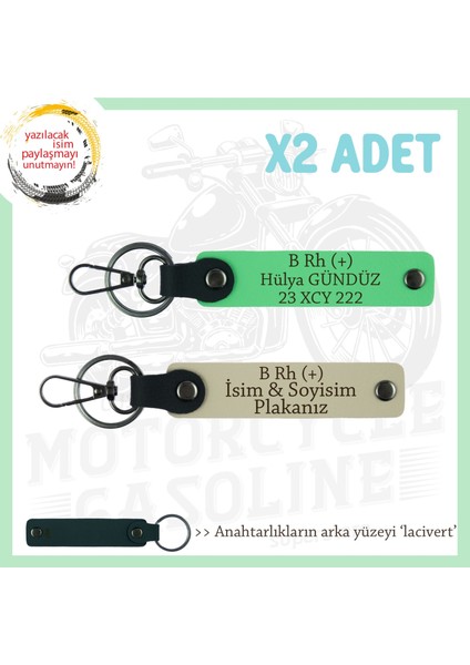 Motorcu Tarzı Plakalı & Isimli Deri X2' Li Anahtarlık, B Rh (+) Kan Grubu Ile, S Kahve-F Yeşil-Laci