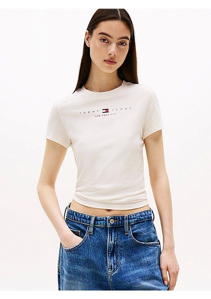 Tjw Slım Tj Us Lınear Ss Tee Kadın Beyaz T-Shirt DW0DW21422YBH