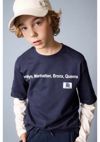 Erkek Çocuk Bisiklet Yaka Penye Uzun Kollu Baskılı Tişört B7370A824SP modelleri