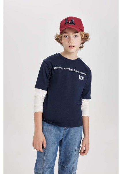 Erkek Çocuk Bisiklet Yaka Penye Uzun Kollu Baskılı Tişört B7370A824SP fırsatları