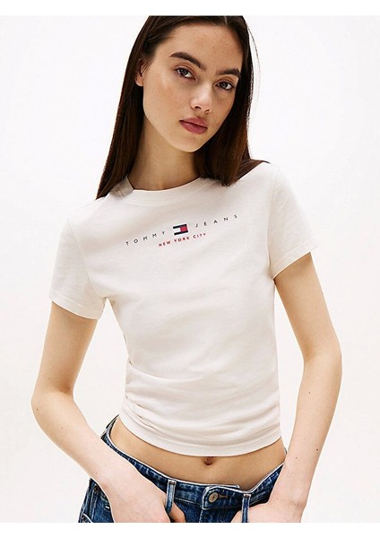 Tjw Slım Tj Us Lınear Ss Tee Kadın Beyaz T-Shirt DW0DW21422YBH modelleri