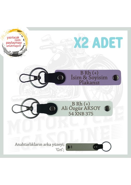 Yolların Sürücülerine Özel Isim Plaka, B Rh (+) Kan Grubu Yazılı X2 Anahtarlık Hediye, Mor-Beyaz-Gr