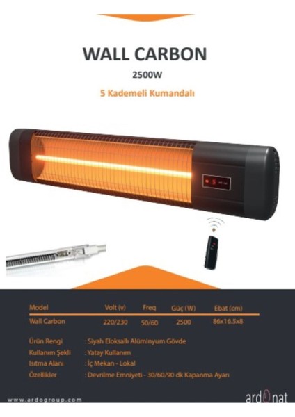 2500 Watt Uzaktan Kumandalı Carbon Elektirikli Isıtıcı fiyatları