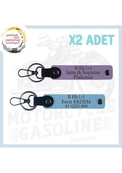 Mor Menekşe-Gök Mavi, Hız Severlere Özel Isim Plaka ve B Rh (+) Kan Grubu Yazılı 2'li Anahtarlık Set