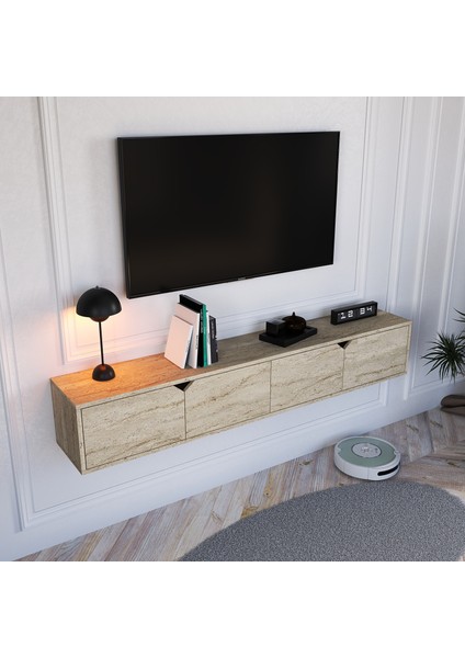 Nova 180 cm Duvara Monte Kapaklı Modern Tv Ünitesi Ekonomik Tv Ünitesi Traverten