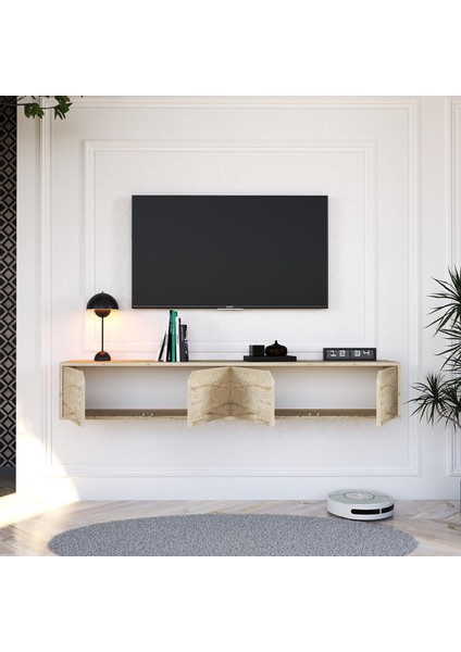 Nova 180 cm Duvara Monte Kapaklı Modern Tv Ünitesi Ekonomik Tv Ünitesi Traverten fırsatları