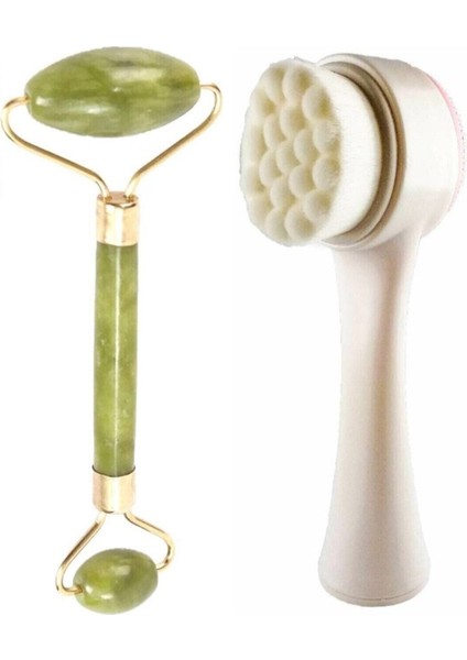 Çift Taraflı Yeşim Taşı Cilt Masaj ve Temizleme Aleti, Beyaz Renk