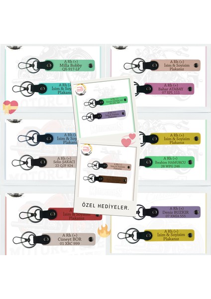 Yolların Sürücülerine Isim Plaka ve 0 Rh (+) Kan Grubu Yazılı X2 Deri Anahtarlık, K Turkuaz-Mavi-Ysl fiyatları