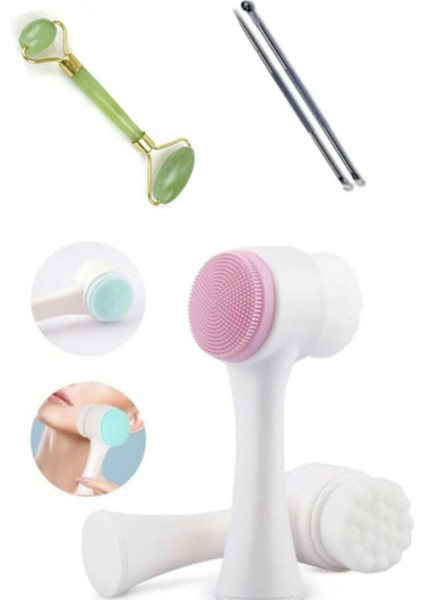 Cilt Bakım Seti: Temizleme Fırçası, Siyah Nokta Iğne ve Yüz Masaj Taşı