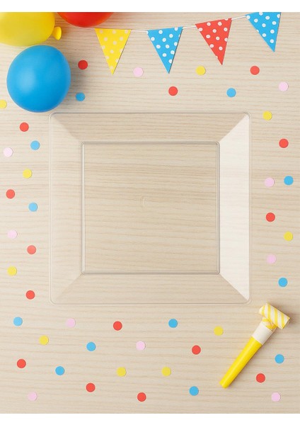 Lüks Mika kare Tabak Plastik Parti Tabağı Şeffaf 10'lu