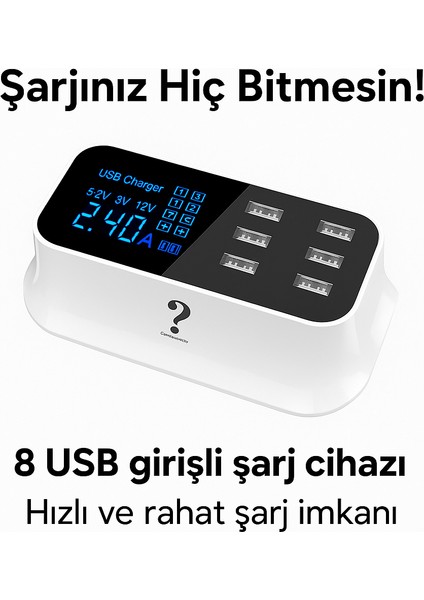 8 USB Girişli Masaüstü Şarj Merkezi – Tüm Cihazlar Için