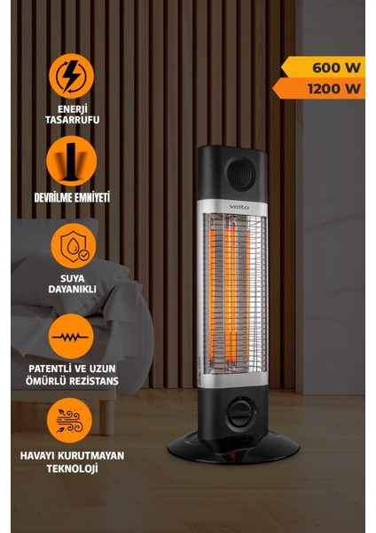 CH1200 Lt Nano Sarınımlı Karbo Infrared Ufo Elektrikli Isıtıcı, Siyah