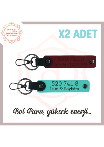 Turkuaz-Bordo, Adınıza Özel Bolluk Getiren Hediyelik X2 Anahtarlık 520 741 8 Manevi Denge ve Enerji