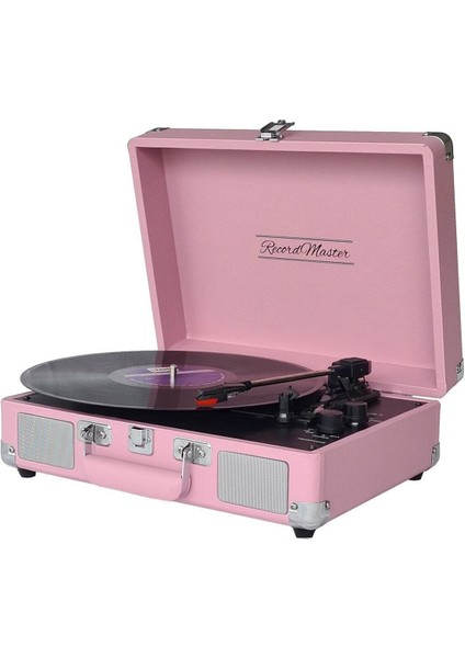 ST14012 Retro Pikap Plak Çalar - Pembe - Bluetooth, Şarj - 3 Devir - Universal Iğneli