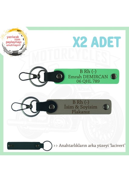 Motorcu Dostlara Hediyelik Isim Plaka, B - Kan Grubu Yazılı X2 Anahtarlık, Kül Gri-F Yeşil-Laci