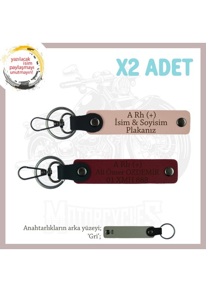 Yol Arkadaşlarına Özel, Isim Plaka ve A Rh (+) Kan Grubu Yazılı, 2'li Anahtarlık, Yavruağzı-Bordo-Gr
