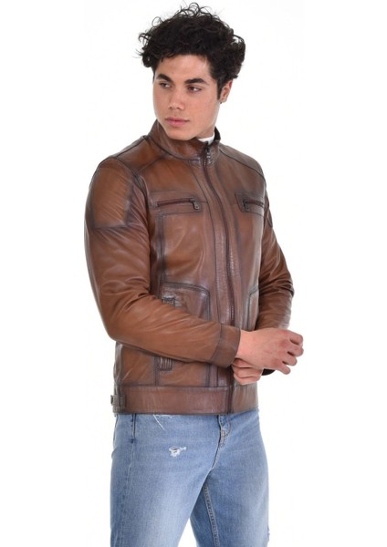 Hakiki Deri Kahverengi Hakim Yaka Erkek Deri Ceket fırsatları