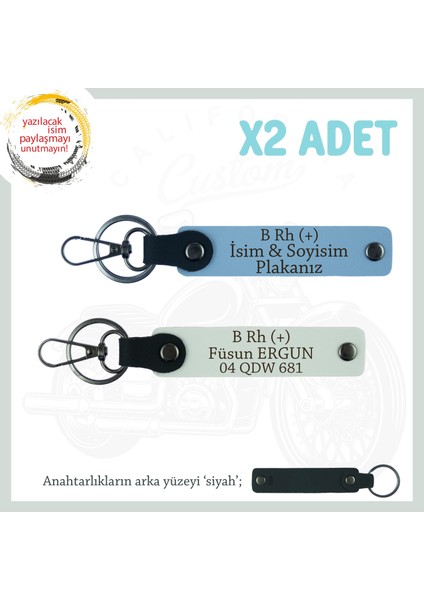 Yolların Maceracıları Için, Isim Plaka, B Rh (+) Kan Grubu Yazılı Özel X2 Anahtarlık, Mavi-Beyaz-Syh