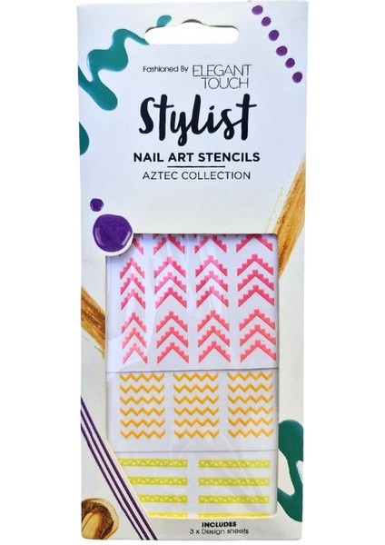 Touch Stylist Nail Art Şablon Seti – Aztec Collection 3 Adet Renkli Tırnak Bant Süsü