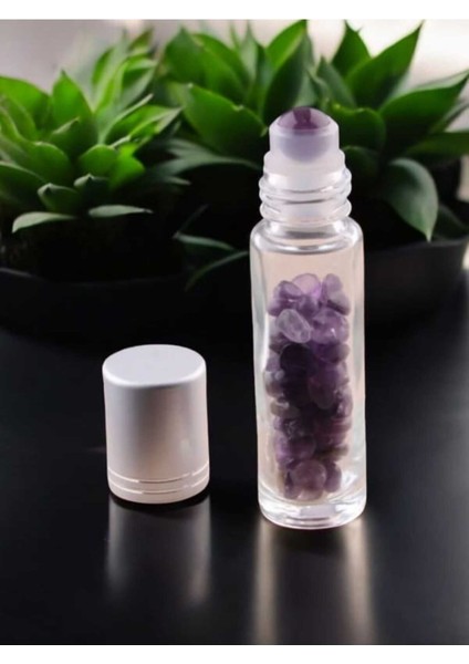 Renkli Doğal Taş Yüz ve Cilt Esans Şişesi, 10 Ml, Metal Kapak