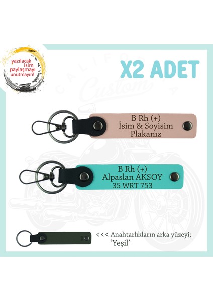 Yol Arkadaşlarına, Isim Plaka ve B Rh (+) Kan Grubu Kişiye Özel X2 Anahtarlık, Yavruağzı-Turkuaz-Ysl