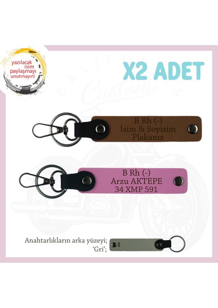 Motosiklet Aşıkları Için, Isim Plaka ve B (-) Kan Grubu Yazılı Kişisel X2 Anahtarlık, Kahve-Pembe-Gr