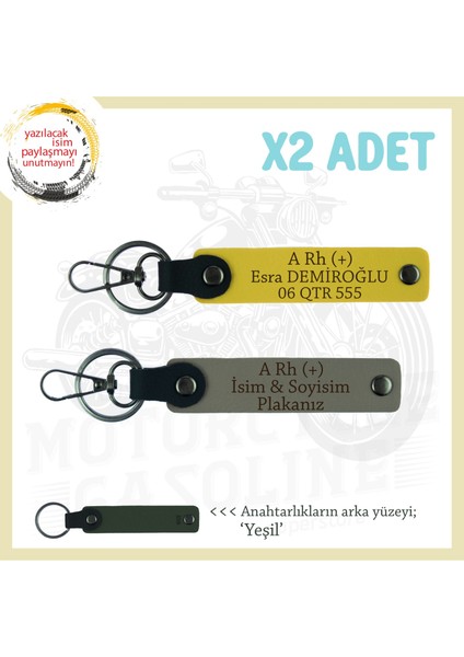 Yolların Sürücülerine, Isim Plaka ve A Rh (+) Kan Grubu Yazılı 2'li Anahtarlık Set, Kül Gri-Sarı-Ysl