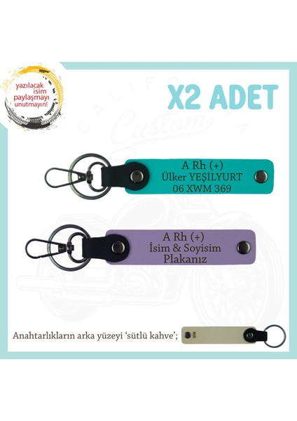 Motosiklet Severlere Özel, Isim Plaka ve A Rh (+) Kan Grubu, Acil Durum Anahtarlık, Mor-K Turkuaz-Sk