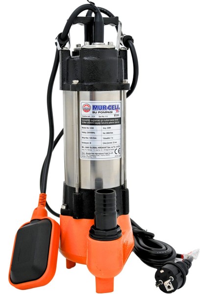 V250F Bıçaksız Drenaj Pompası Bakır Sargılı Termik Korumalı Sargı 0.25KW 0.33HP