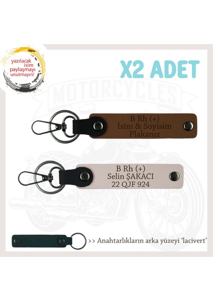 Biker Tarzına, Isim Plaka ve B Rh (+) Kan Grubu Yazılı Güvenli Sürüş Anahtarlığı, Kahve-Pudra-Laci