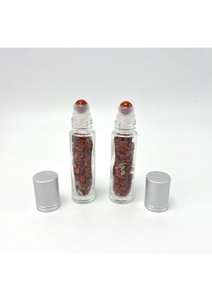 Renkli Kırmızı Jasper Doğal Taş Esans ve Roller Masaj Aleti 10ML fiyatları