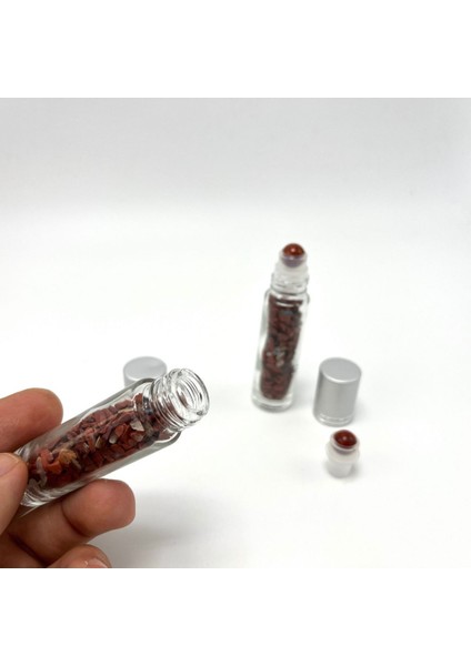 Renkli Kırmızı Jasper Doğal Taş Esans ve Roller Masaj Aleti 10ML modelleri