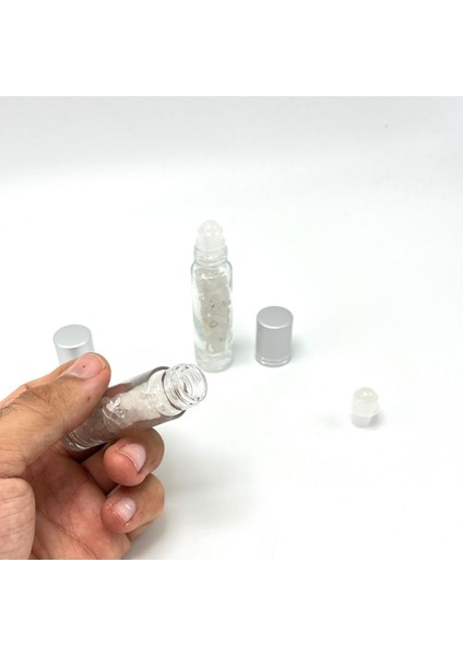 Çok Renkli Kristal Kuvars Esans Şişesi ve Masaj Aleti 10ML