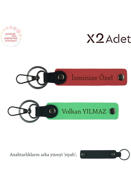 Yılbaşı Için Sürpriz, Isim & Soyisim Kişiselleştirilmiş 2’li Anahtarlık, Nar Çiçeği-F Yeşil-Siyah